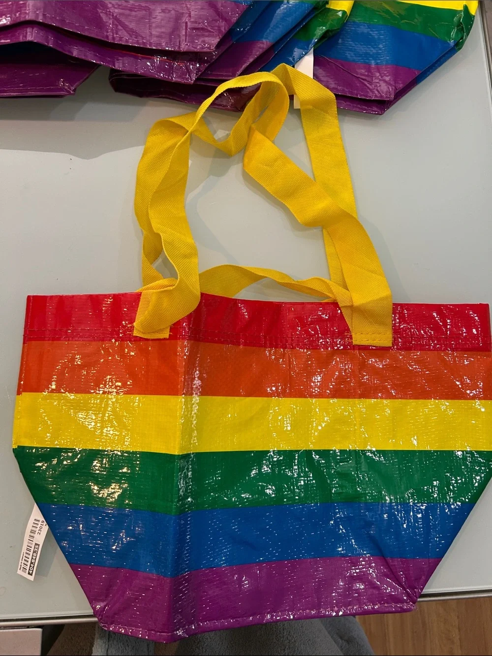 Set of 6 Rainbow Stripe  Tote Bag with Yellow Handles IKEA rainbow pride